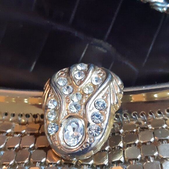 1950s Mesh Gold-tone Metal Evening Bag Rhinestone Clasp, Vintage - Picture 4 of 15